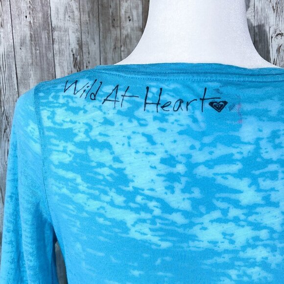 Roxy Burnout Tee | 3/4 Sleeve | Aqua Blue | Medium | Scoop Neck Top | Women's - Picture 8 of 13
